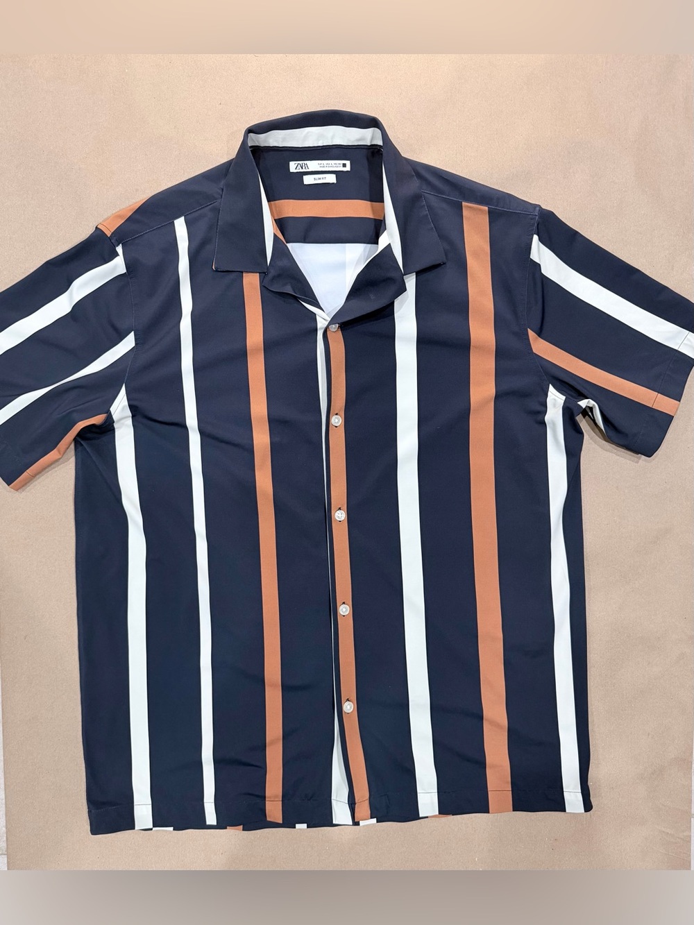 Zara Man Short‑Sleeve Shirt – Men’s L / Slim Fit / Vertical Stripes